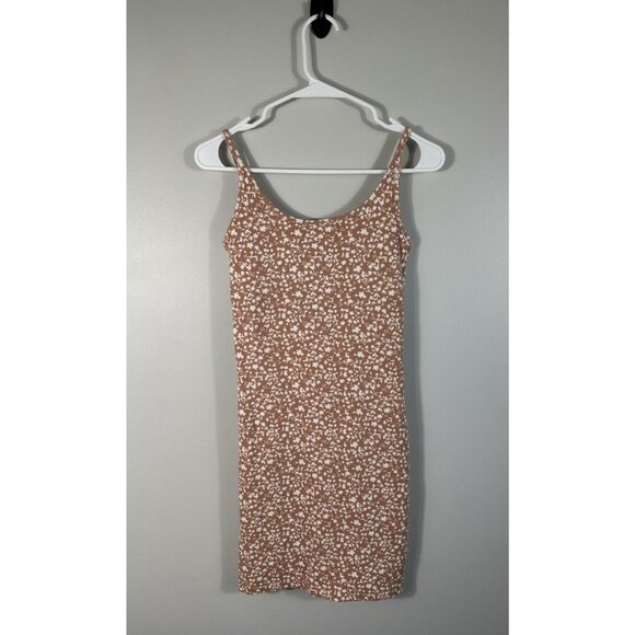 Old Navy Dress Womens Medium Tan Ditzy Floral Ribbed Cami Mini - Picture 1 of 11